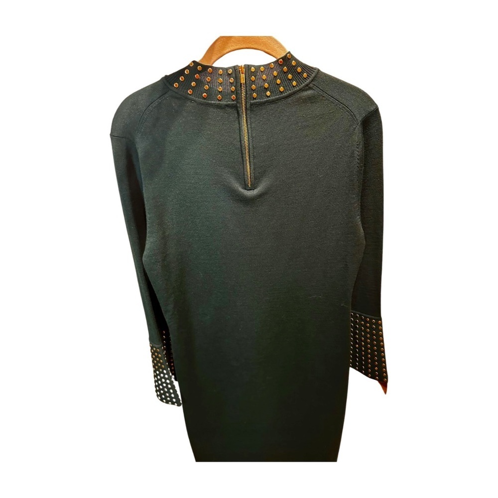 Calvin Klein Long Sleeve Green Mock Neck Sheath Dress With Gold Studs-NWT-L - Picture 8 of 15